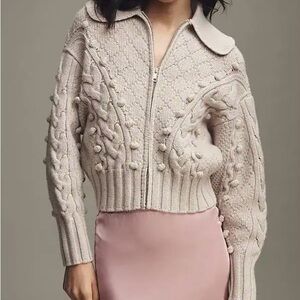 LOVAAN Merino Wool Cable-Knit Zip-Front Sweater